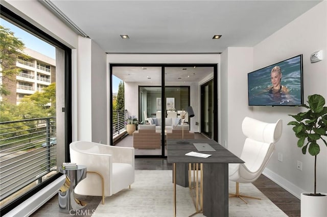 dining area featuring wood-type flooring