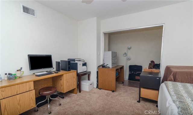 view of carpeted home office