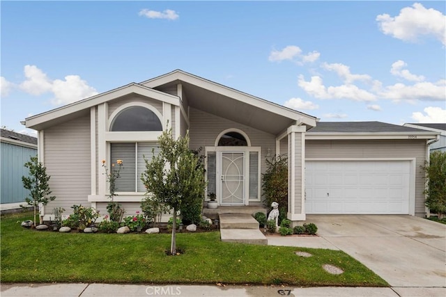 ranch-style house with a front lawn and a garage