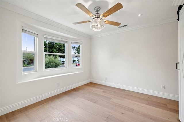 3821 S Muirfield Rd, Los Angeles, CA 90008 - unfurnished room with baseboards, light wood finished floors, ornamental molding, and ceiling fan