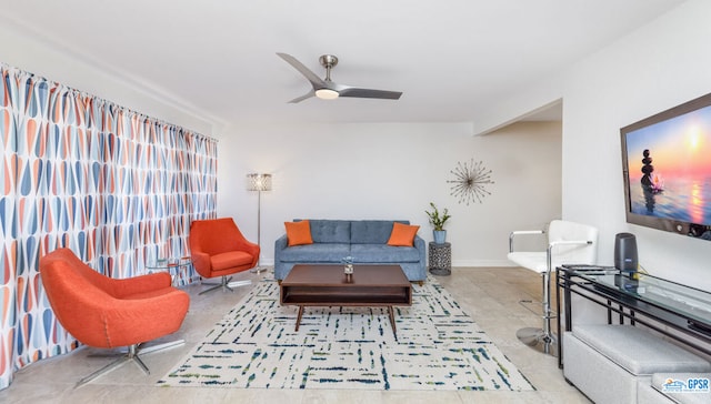 living room featuring ceiling fan