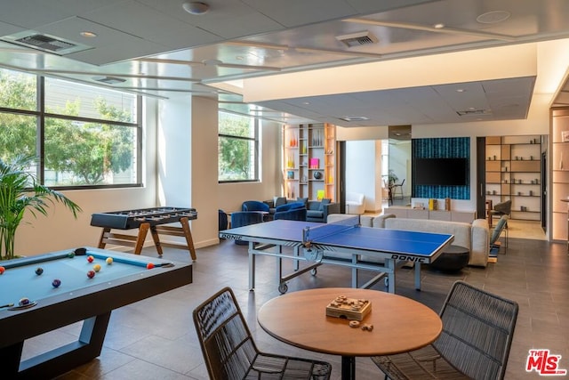 playroom featuring tile patterned floors and pool table