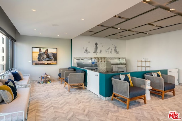 living room with light parquet flooring