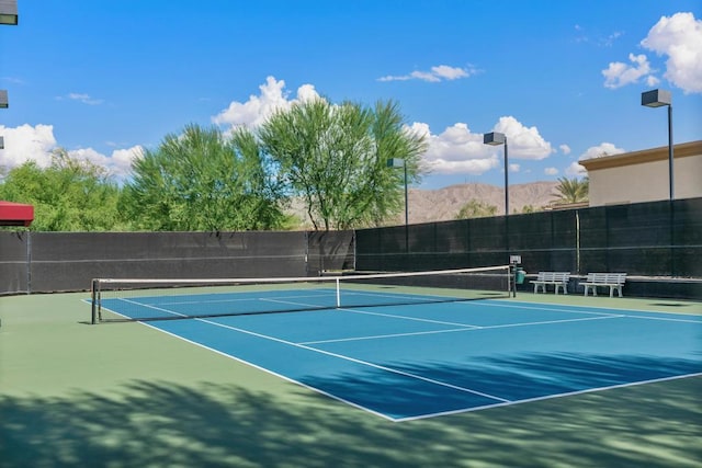 view of sport court featuring a mountain view