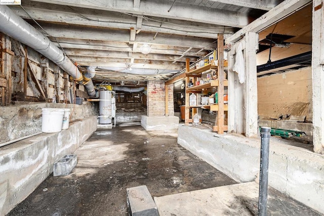 basement with strapped water heater