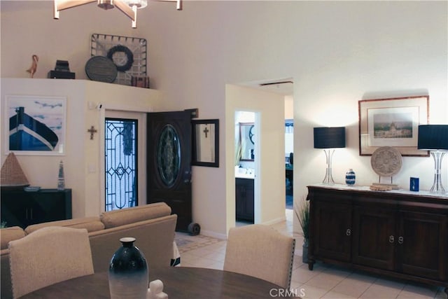 living room with light tile patterned floors