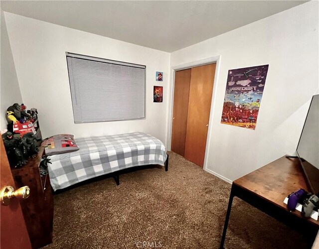 carpeted bedroom featuring a closet