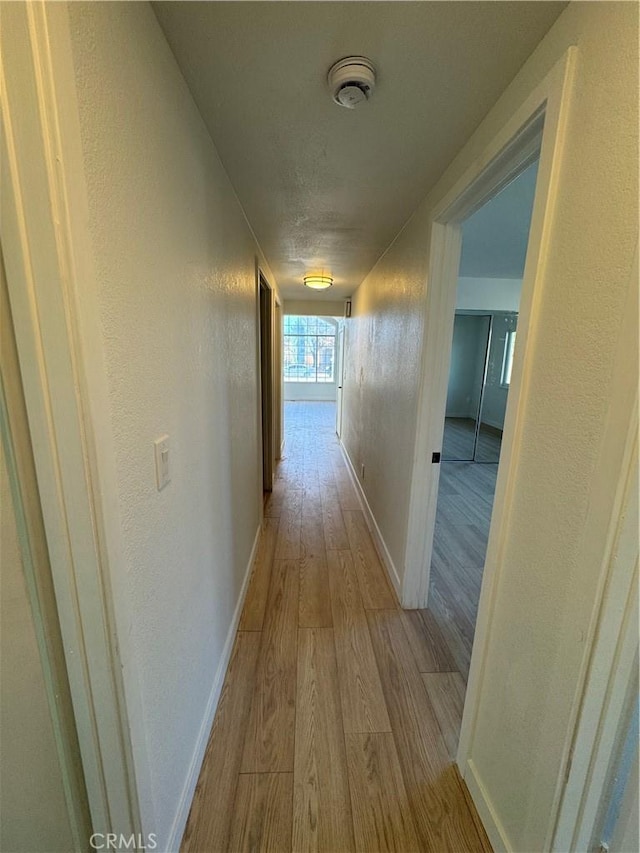 corridor with light hardwood / wood-style flooring