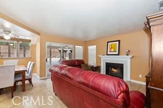 living room featuring ceiling fan