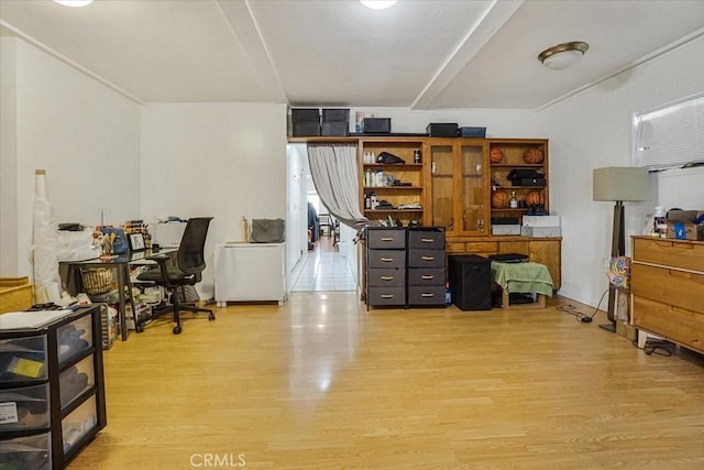 office area featuring light wood finished floors