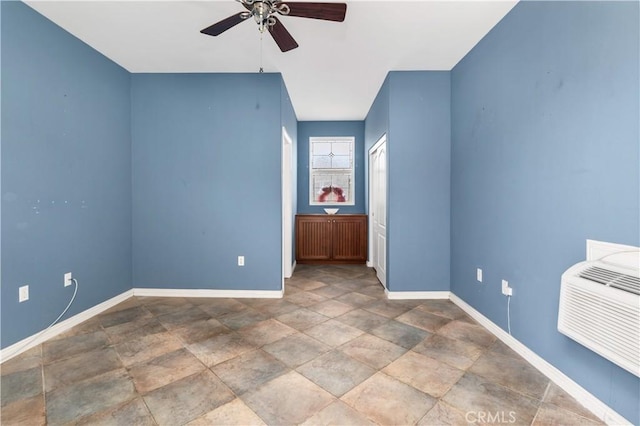 unfurnished bedroom featuring ceiling fan and heating unit