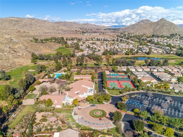 bird's eye view with a mountain view