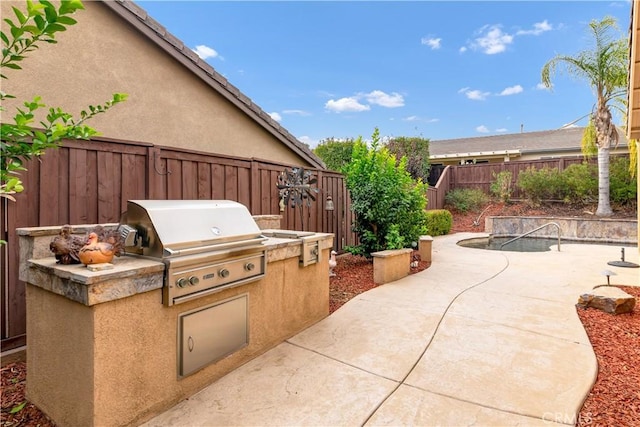 view of patio / terrace featuring a fenced backyard, grilling area, and area for grilling