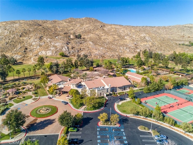 aerial view featuring a residential view and a mountain view