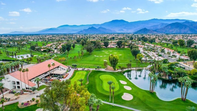 bird's eye view featuring a water and mountain view