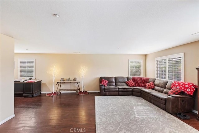 living room featuring dark hardwood / wood-style floors