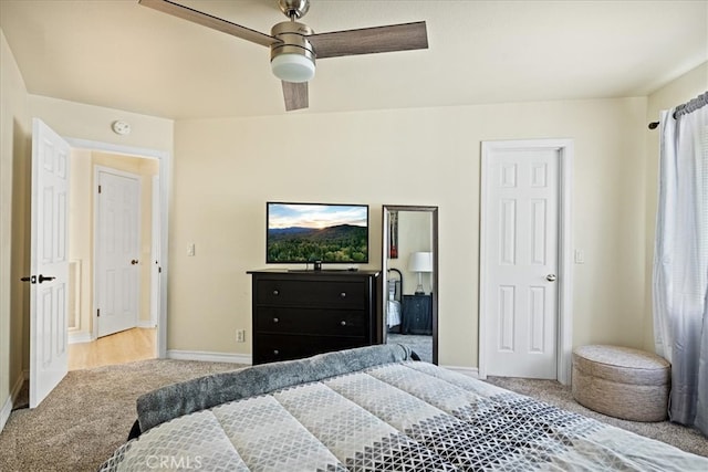 28670 Shenandoah Dr, Lake Arrowhead, CA 92352 - carpeted bedroom featuring baseboards and ceiling fan