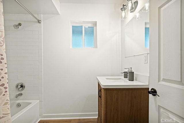 28670 Shenandoah Dr, Lake Arrowhead, CA 92352 - full bathroom featuring vanity and shower / bath combo with shower curtain