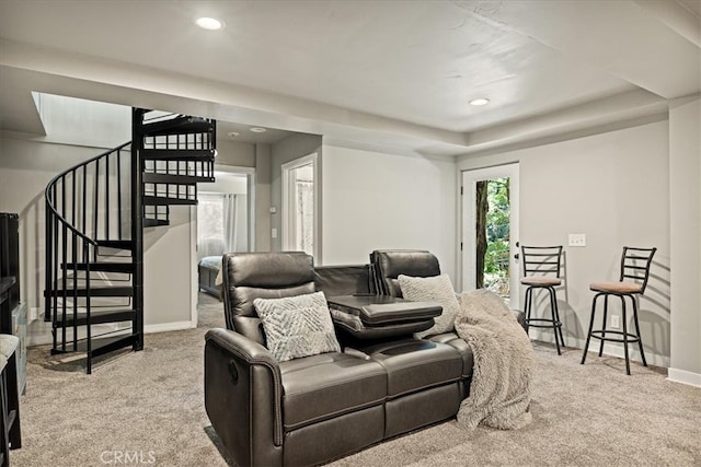 28670 Shenandoah Dr, Lake Arrowhead, CA 92352 - home theater room featuring carpet, recessed lighting, and a raised ceiling