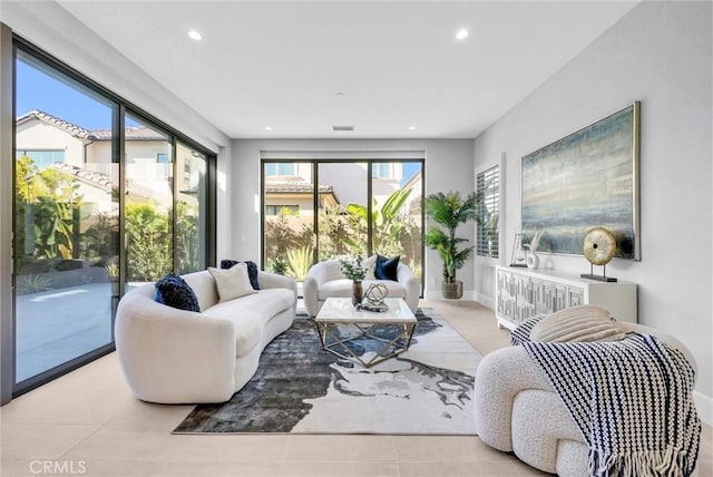 view of tiled living room