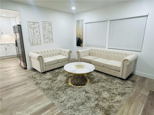 living room with light hardwood / wood-style flooring