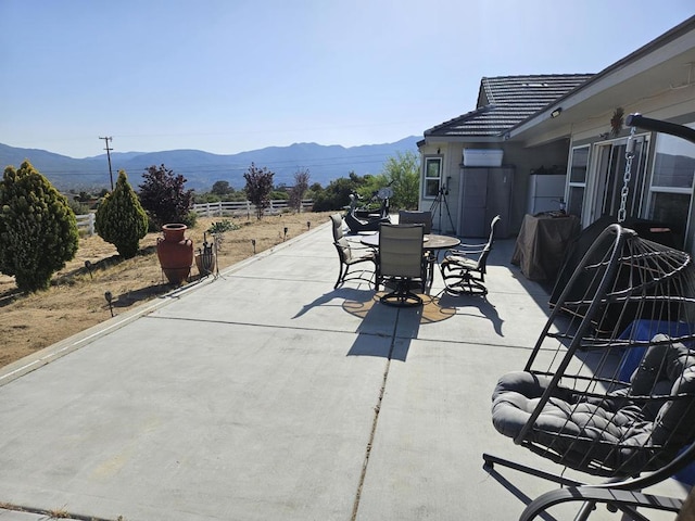 view of patio featuring a mountain view