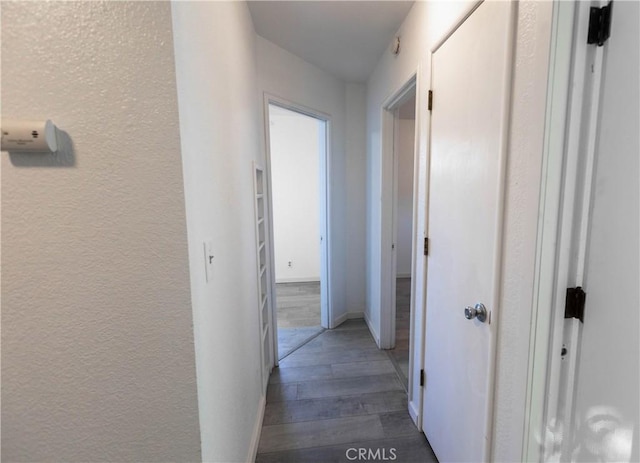 corridor featuring dark wood-type flooring