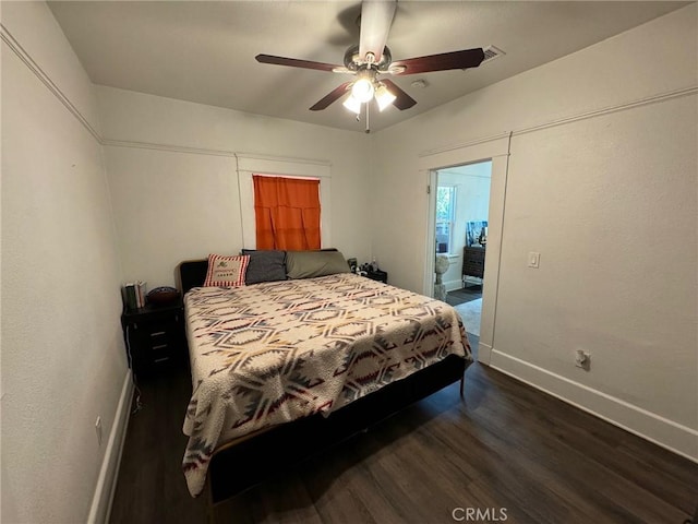 1355 N Gordon St, Pomona, CA 91768 - bedroom with dark wood-style flooring, baseboards, and a ceiling fan