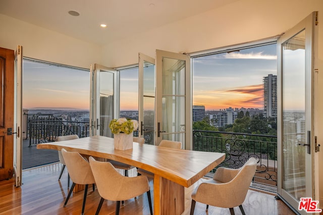 dining area with light hardwood / wood-style flooring