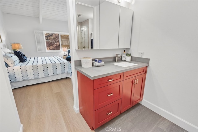 bathroom featuring hardwood / wood-style floors and vanity