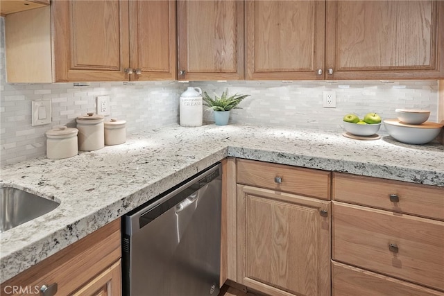 kitchen with stainless steel dishwasher and tasteful backsplash