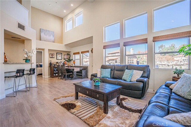 living room with light hardwood / wood-style flooring