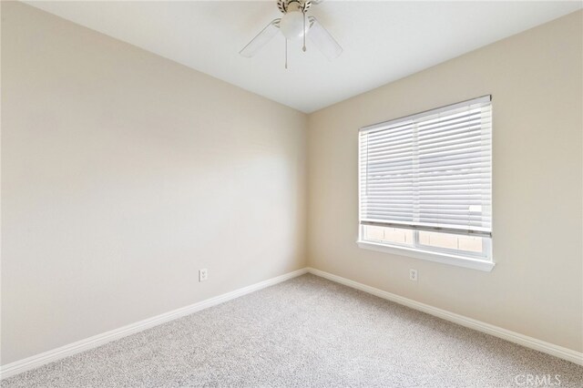 spare room with ceiling fan and carpet flooring