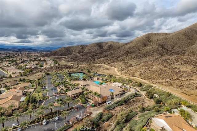 bird's eye view with a mountain view