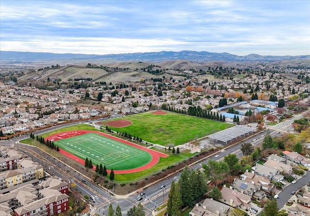 bird's eye view with a mountain view