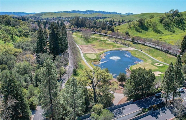 birds eye view of property featuring a water and mountain view