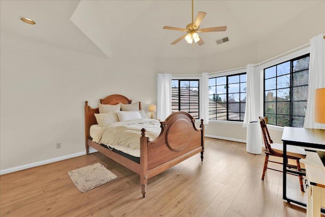 bedroom featuring ceiling fan and light hardwood / wood-style floors