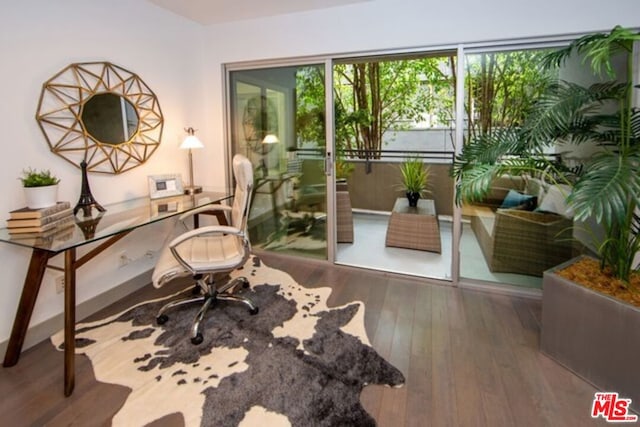 office space featuring hardwood / wood-style floors