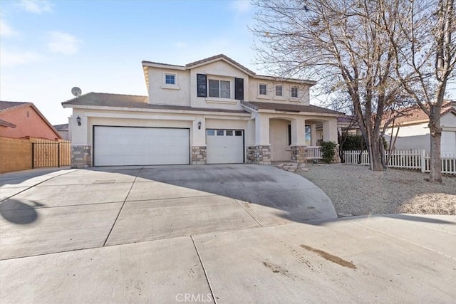 front facade with a garage