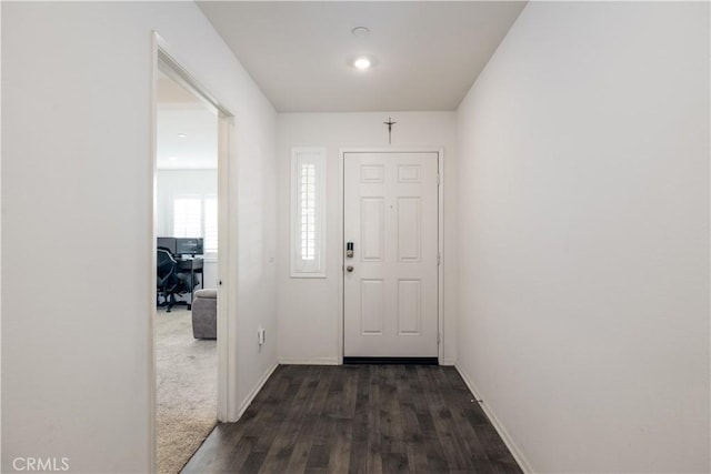 foyer with dark hardwood / wood-style flooring