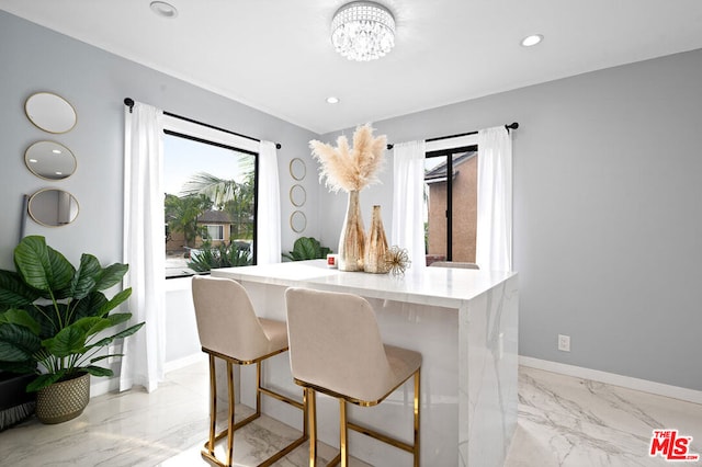 dining room with a chandelier