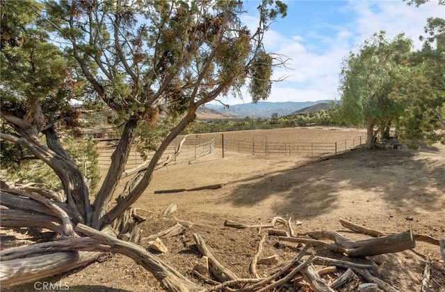 view of yard with a mountain view and a rural view