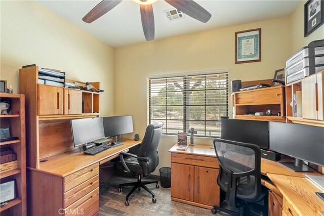 6535 Juniper Crest Rd, Agua Dulce, CA 91390 - office featuring a ceiling fan and wood finished floors