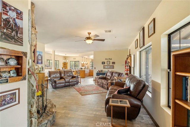 6535 Juniper Crest Rd, Agua Dulce, CA 91390 - living area with a ceiling fan and wood finished floors