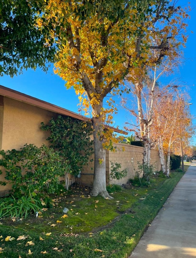 view of side of property with a yard