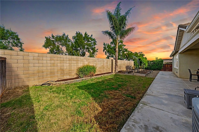 yard at dusk with a patio