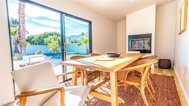 dining space with hardwood / wood-style floors