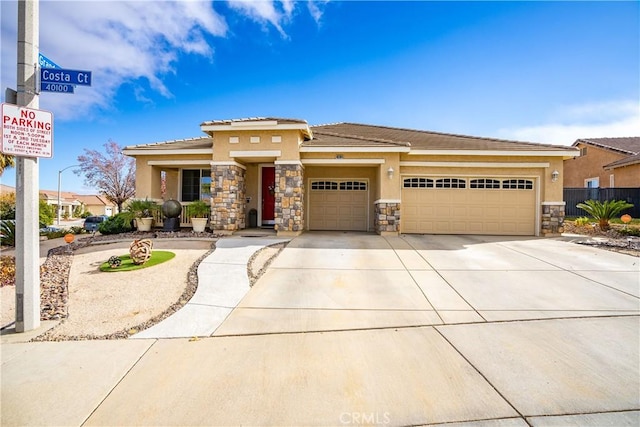 prairie-style home with a garage