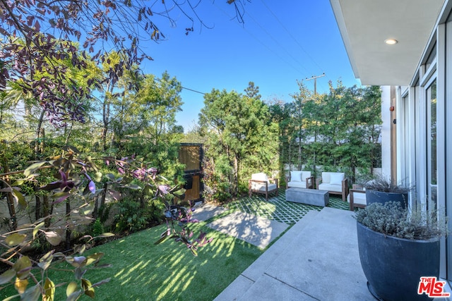 view of yard featuring a patio area and an outdoor hangout area