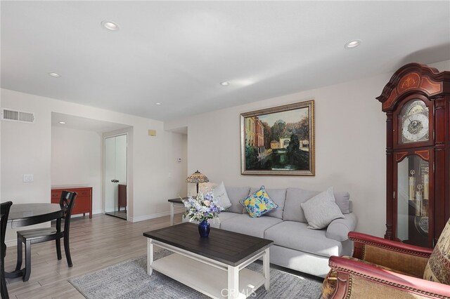 living room with light wood-type flooring